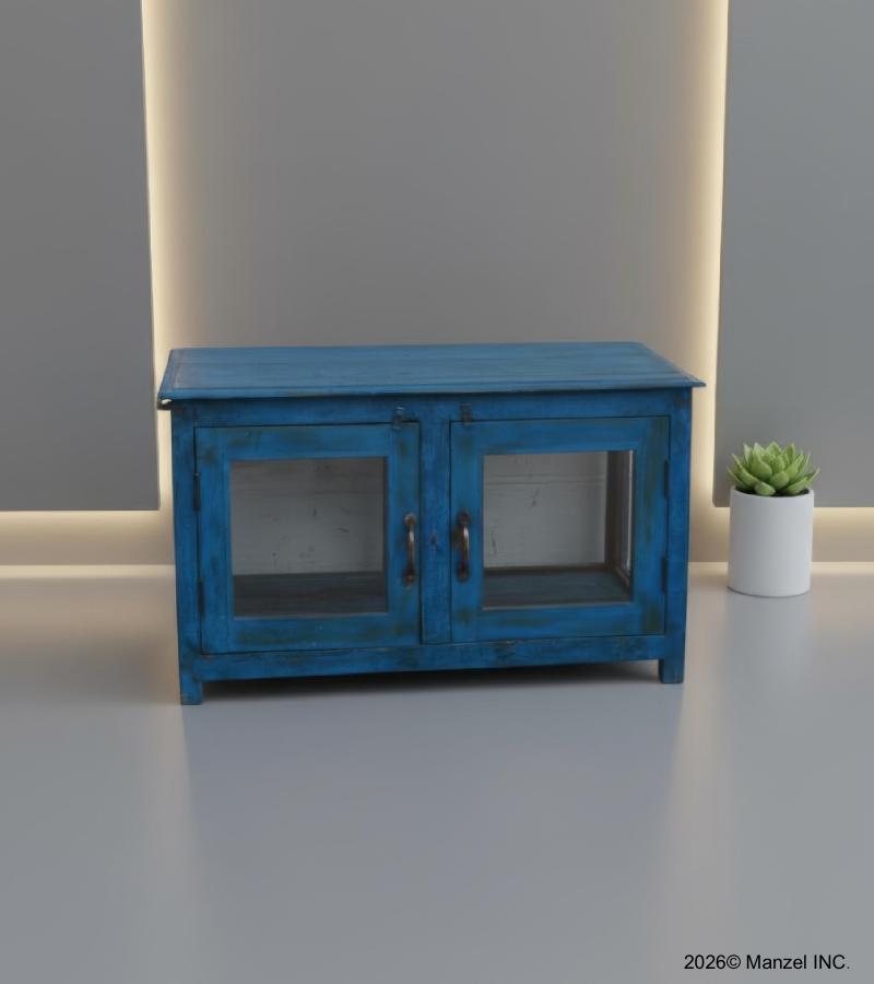 VINTAGE RECLAIMED TEAK & GLASS CABINET