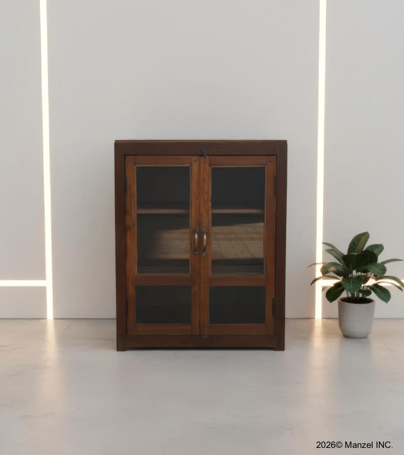 VINTAGE RECLAIMED TEAK & GLASS CABINET