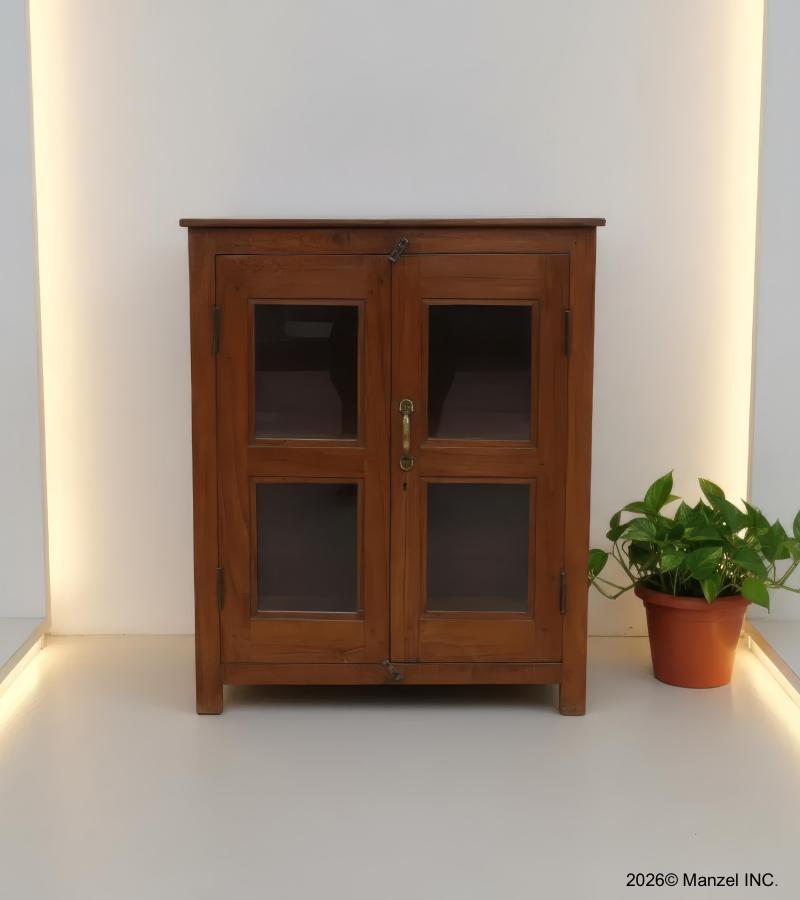 RECLAIMED TEAK & GLASS DISPLAY CABINET