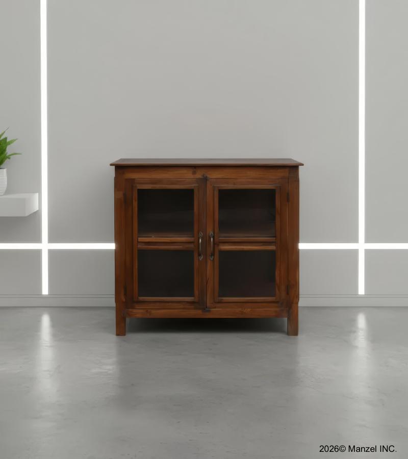SOLID RECLAIMED TEAK & GLASS CABINET