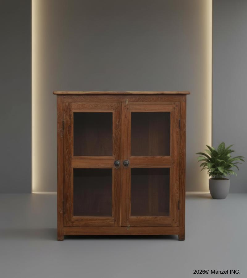 VINTAGE RECLAIMED TEAK & GLASS CABINET