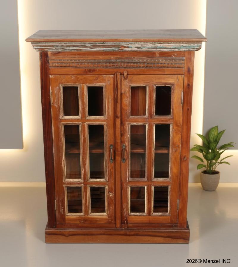 RECLAIMED TEAK WOOD + GLASS CABINET