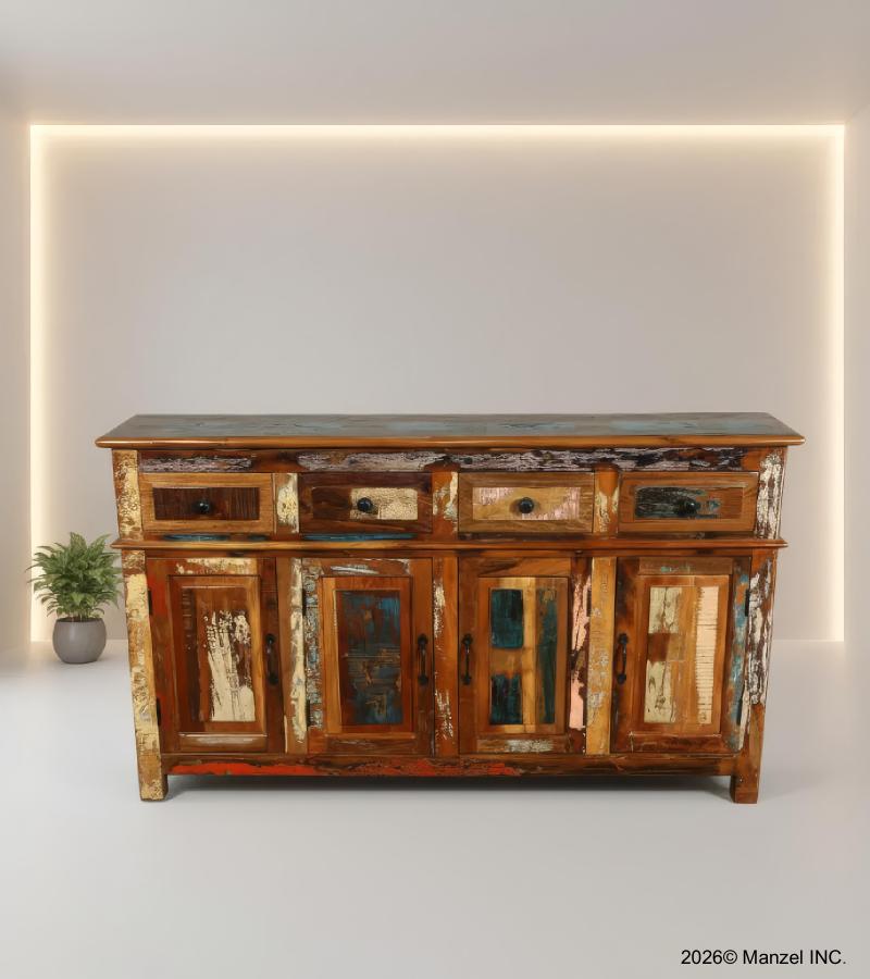 SOLID RECLAIMED TEAK WOOD SIDEBOARD 4 DOORS / 4 DRAWERS 