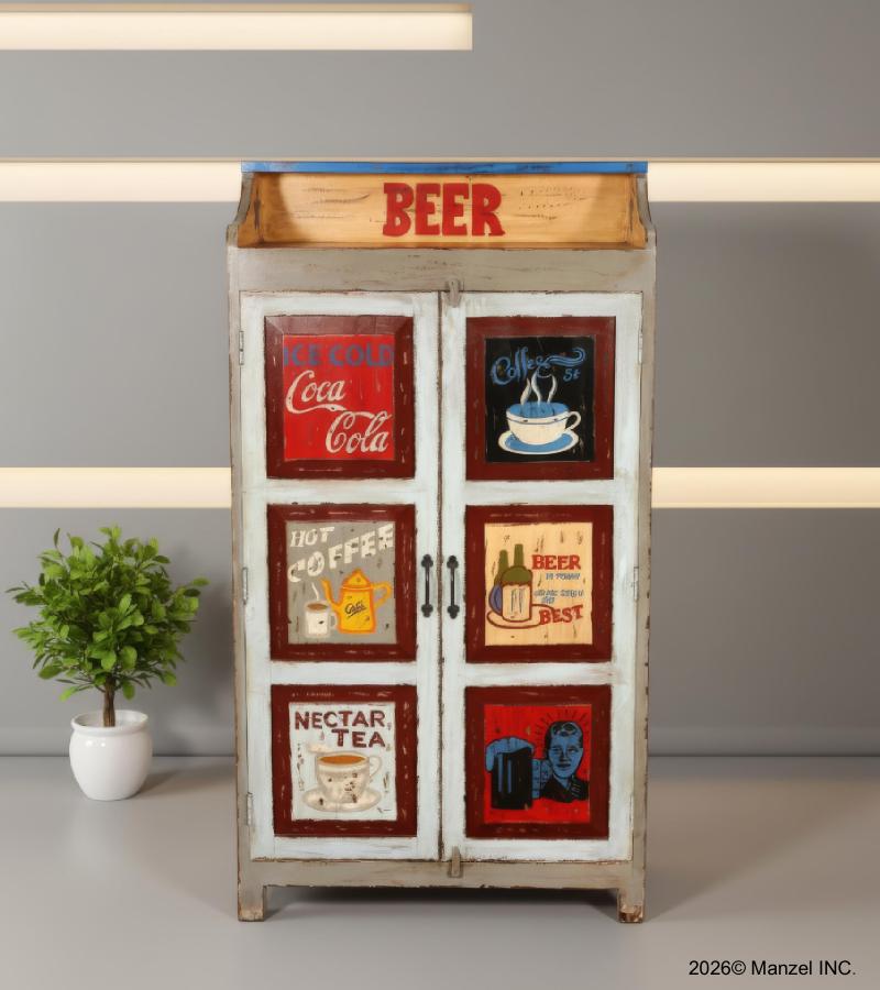 SOLID WOOD HAND PAINTED ADVERTISING 2 DOOR STORAGE CABINET
