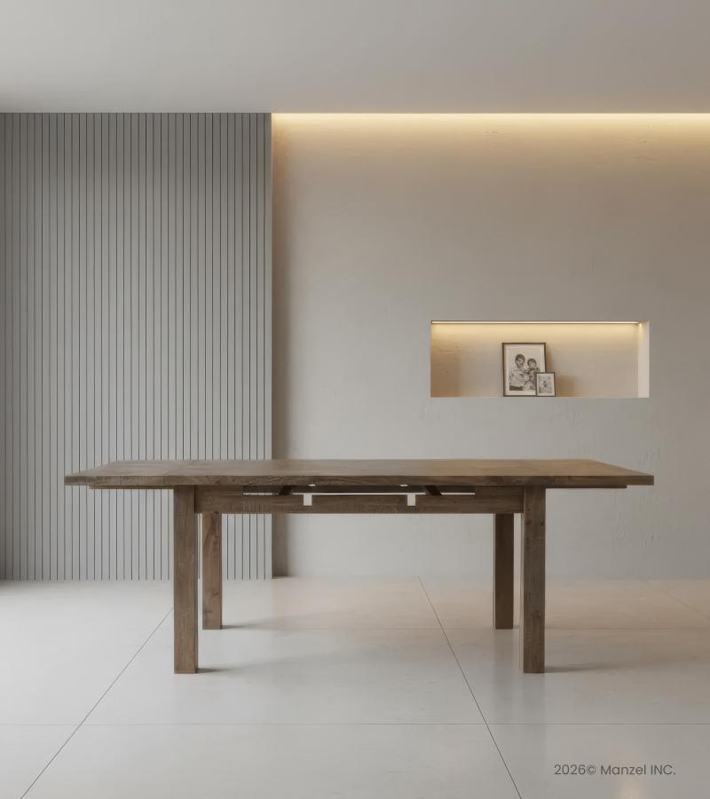 EXTENDABLE SOLID WOOD DINING TABLE W/ SELF-STORING EXTENSIONS