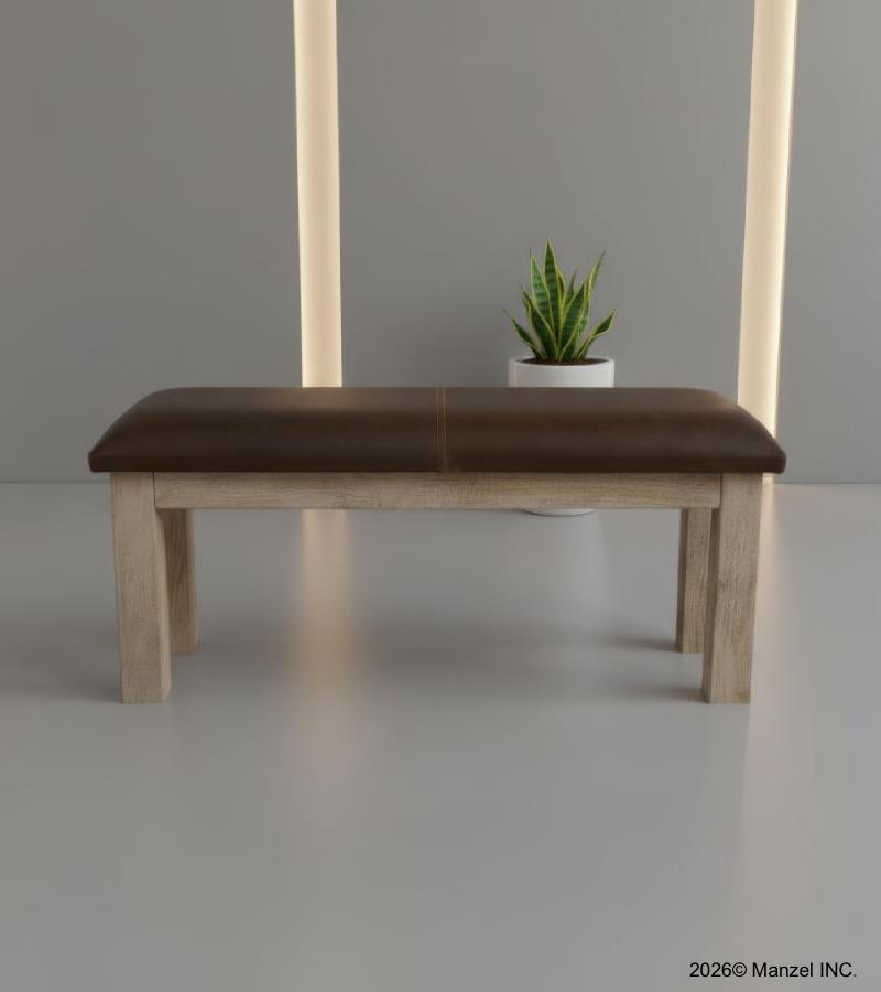 SOLID WOOD & LEATHER BENCH