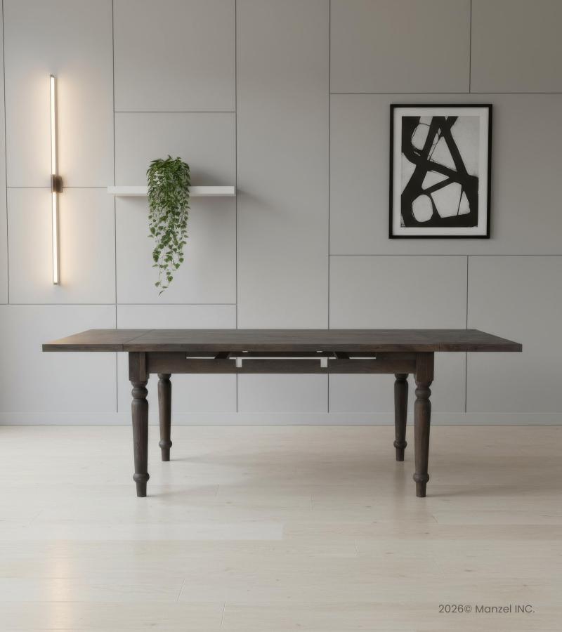 EXTENDABLE SOLID WOOD DINING TABLE W/ SELF-STORING EXTENSIONS