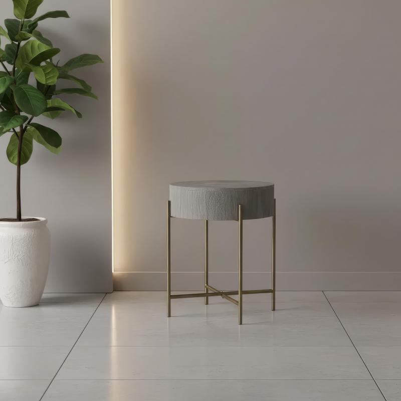 SOLID WOOD & METAL SIDE TABLE