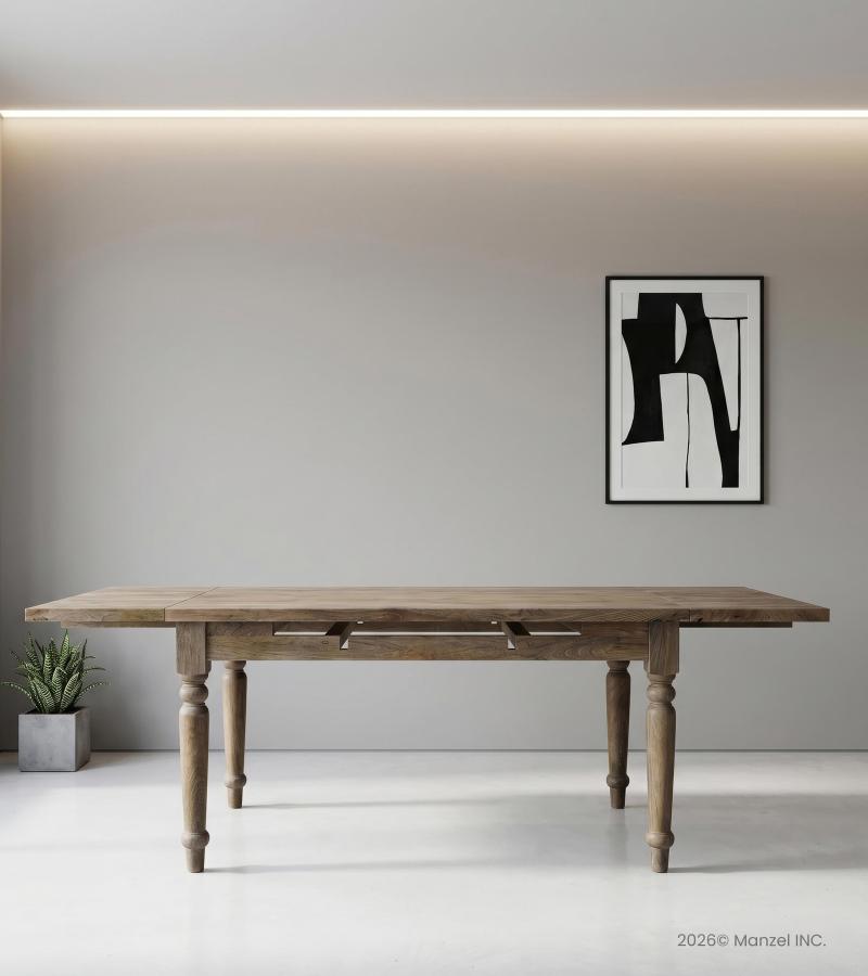 EXTENDABLE SOLID WOOD DINING TABLE W/ SELF-STORING EXTENSIONS