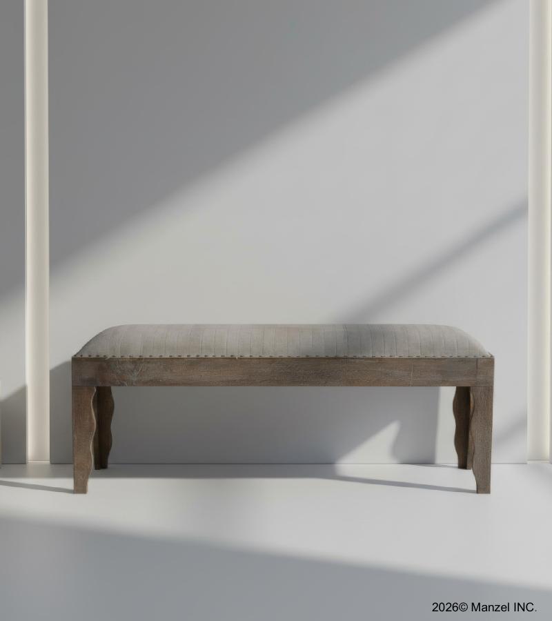 SOLID WOOD & CLOTH UPHOLSTERED BENCH