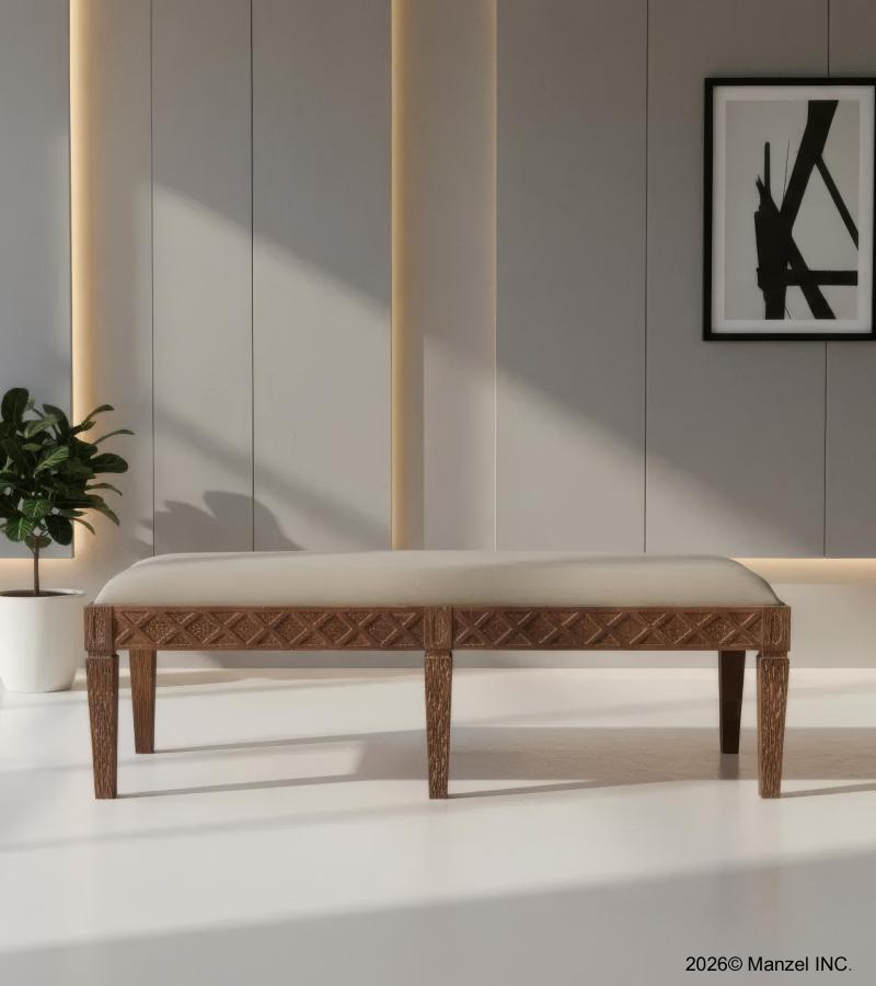 SOLID WOOD & UPHOLSTERED CLOTH BENCH