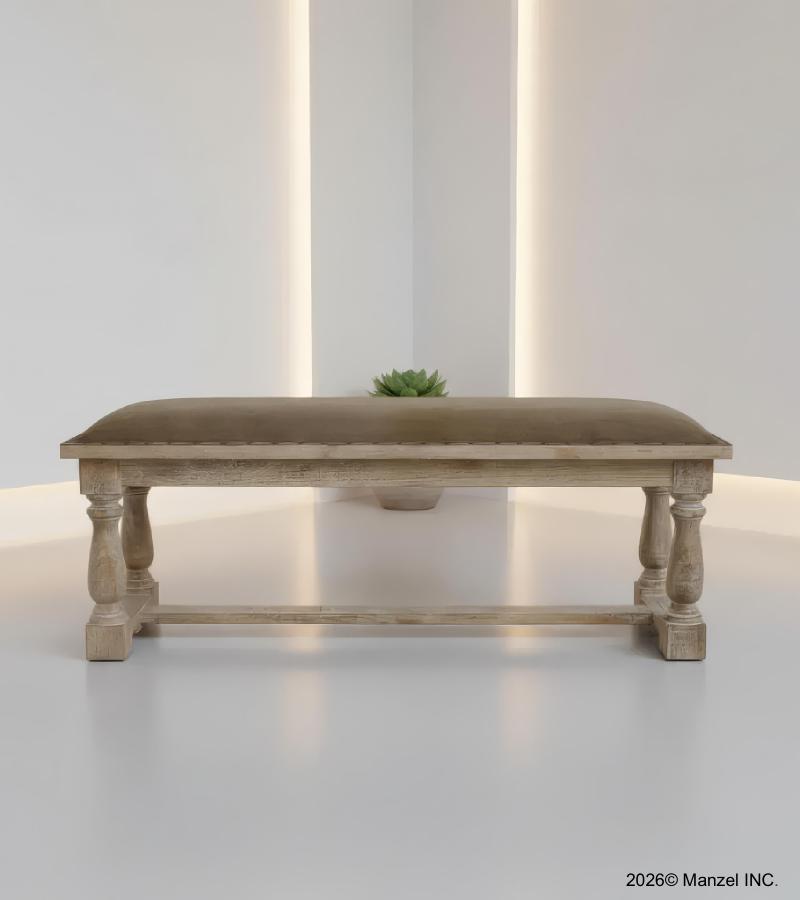 UPHOLSTERED SOLID WOOD & LEATHER BENCH