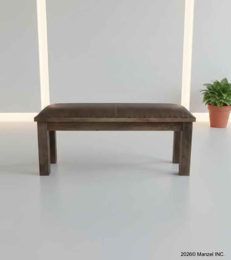 SOLID WOOD & LEATHER BENCH
