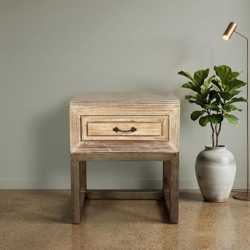 RECLAIMED WOOD & METAL END TABLE / NIGHT STAND 