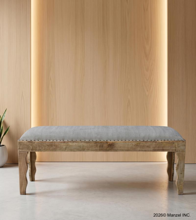 SOLID WOOD & CLOTH UPHOLSTERED BENCH