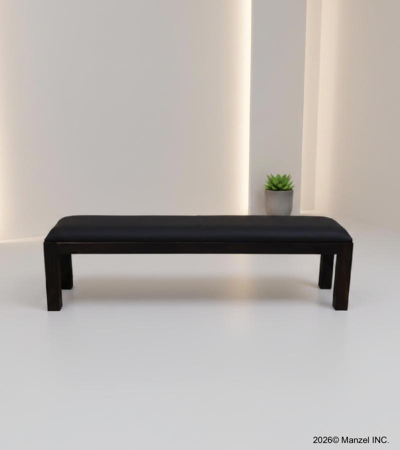SOLID WOOD & LEATHER BENCH