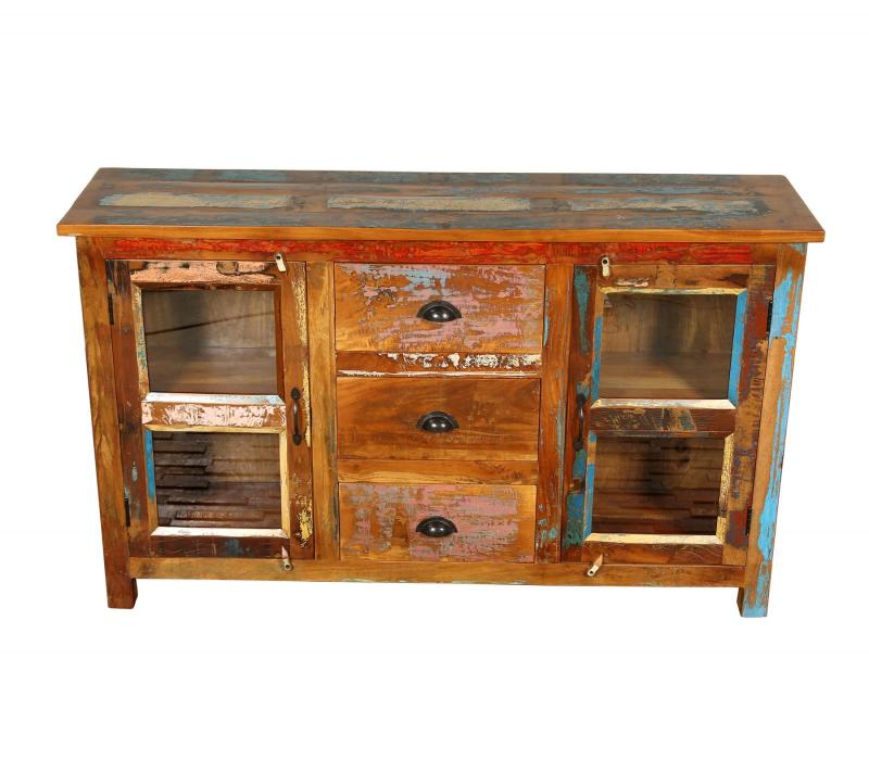 SOLID RECLAIMED TEAK WOOD & GLASS SIDEBOARD