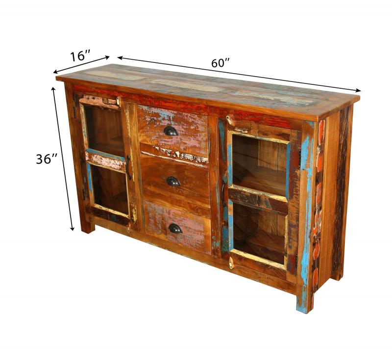 SOLID RECLAIMED TEAK WOOD & GLASS SIDEBOARD
