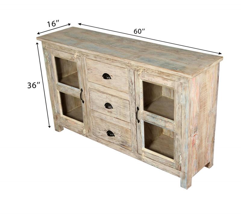 SOLID RECLAIMED TEAK WOOD & GLASS SIDEBOARD