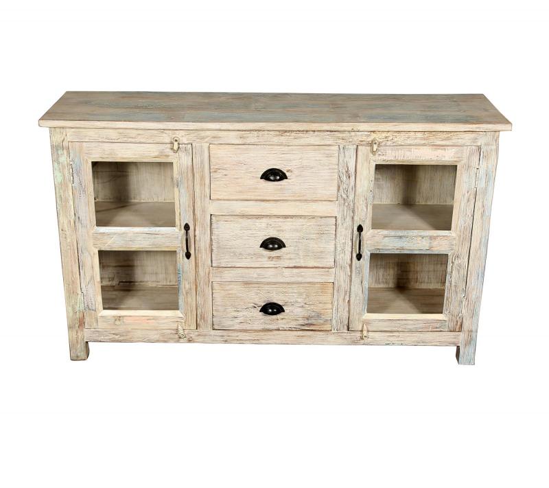 SOLID RECLAIMED TEAK WOOD & GLASS SIDEBOARD