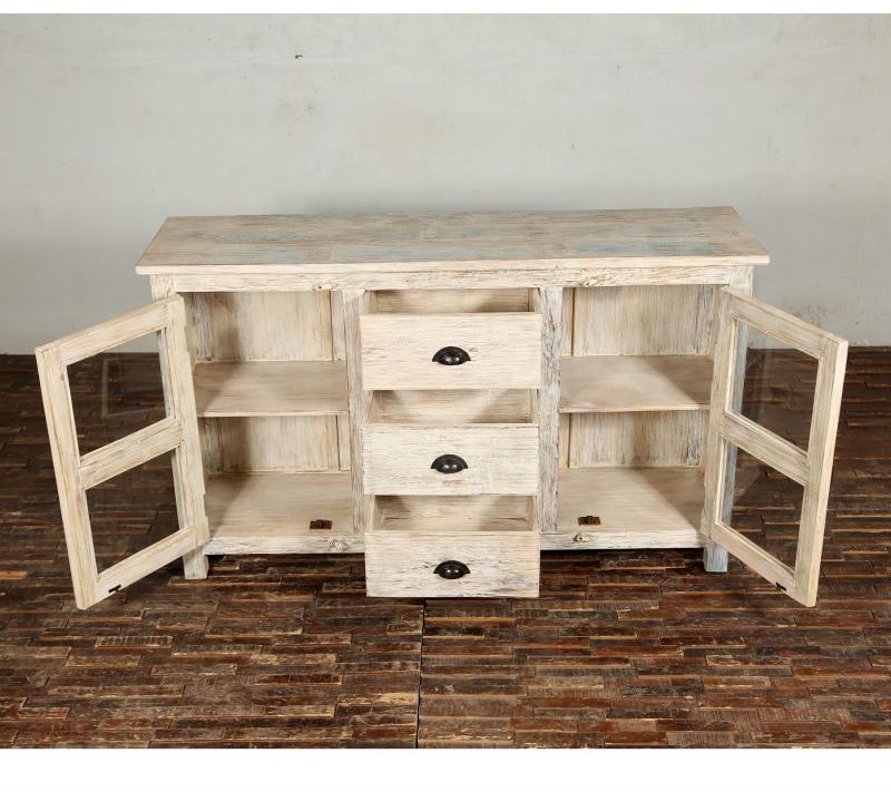 SOLID RECLAIMED TEAK WOOD & GLASS SIDEBOARD