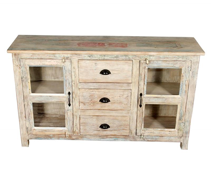 SOLID RECLAIMED TEAK WOOD & GLASS SIDEBOARD