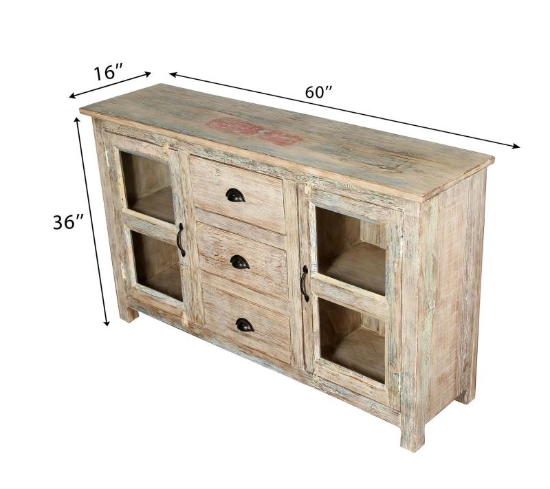 SOLID RECLAIMED TEAK WOOD & GLASS SIDEBOARD
