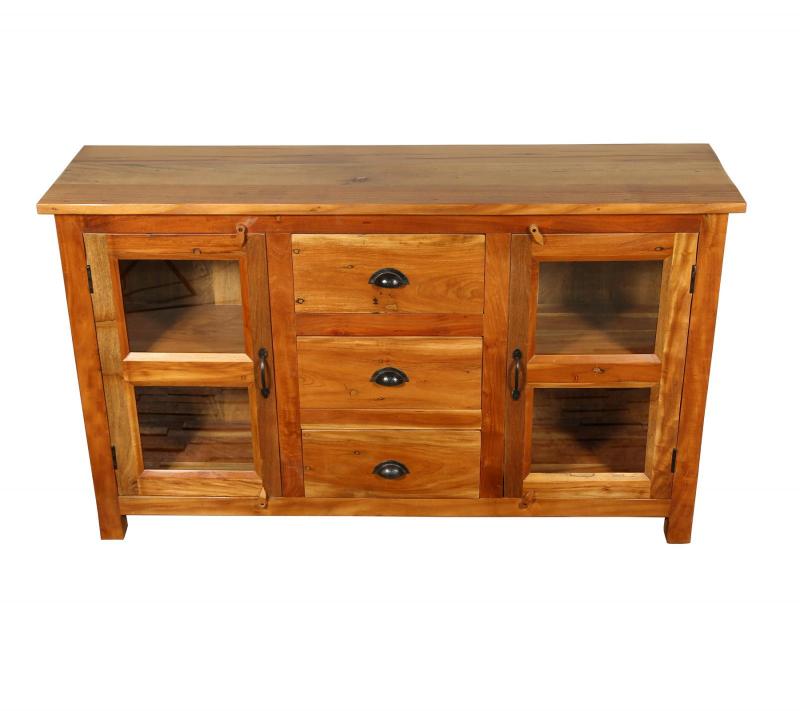 SOLID RECLAIMED TEAK WOOD & GLASS SIDEBOARD