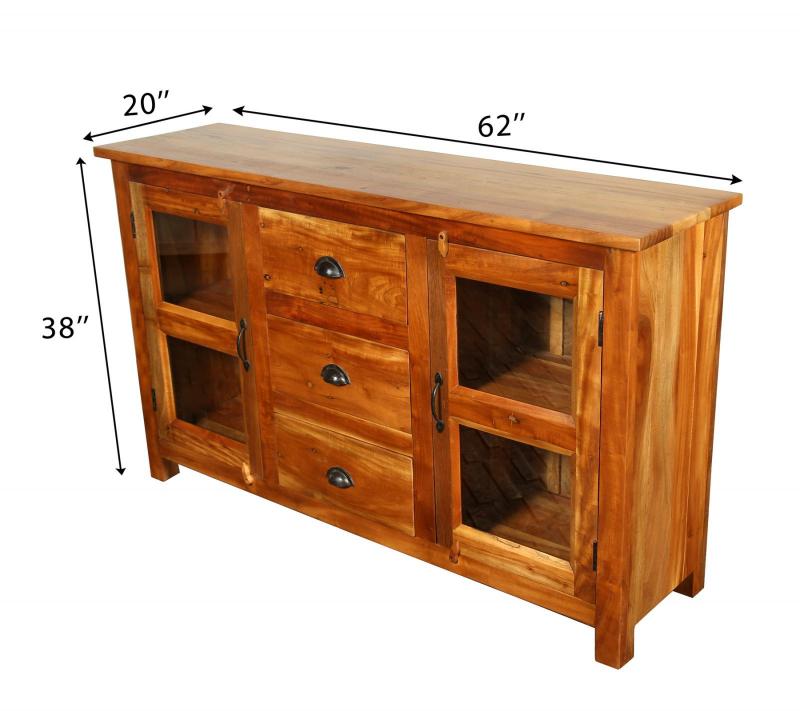 SOLID RECLAIMED TEAK WOOD & GLASS SIDEBOARD