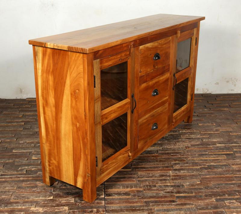 SOLID RECLAIMED TEAK WOOD & GLASS SIDEBOARD
