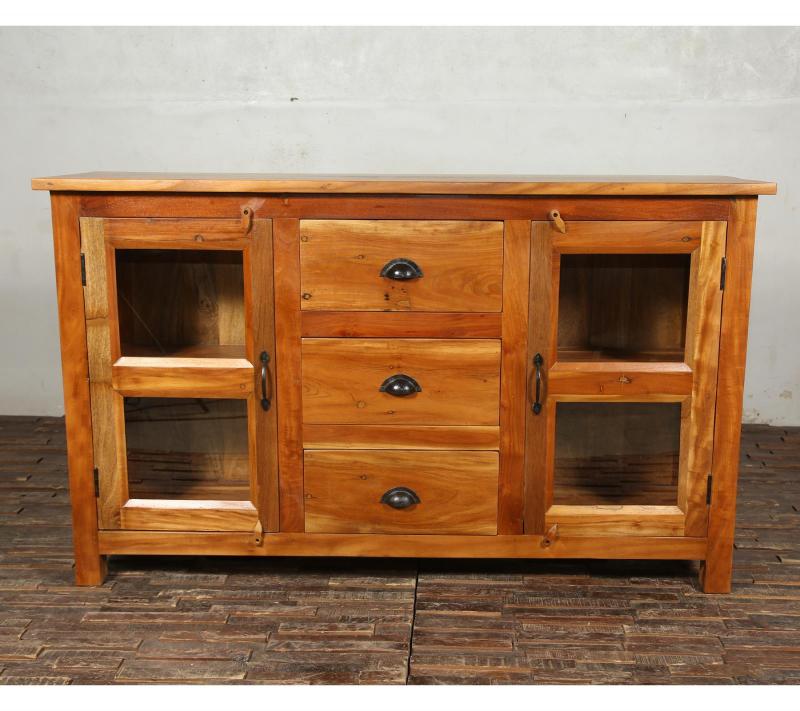 SOLID RECLAIMED TEAK WOOD & GLASS SIDEBOARD