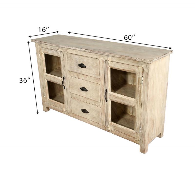 SOLID RECLAIMED TEAK WOOD & GLASS SIDEBOARD