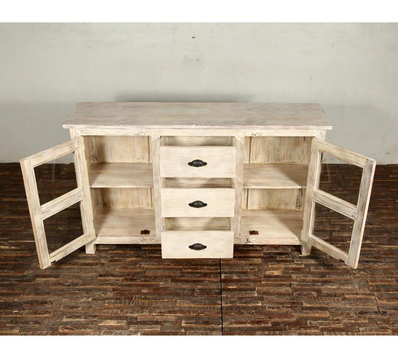 SOLID RECLAIMED TEAK WOOD & GLASS SIDEBOARD