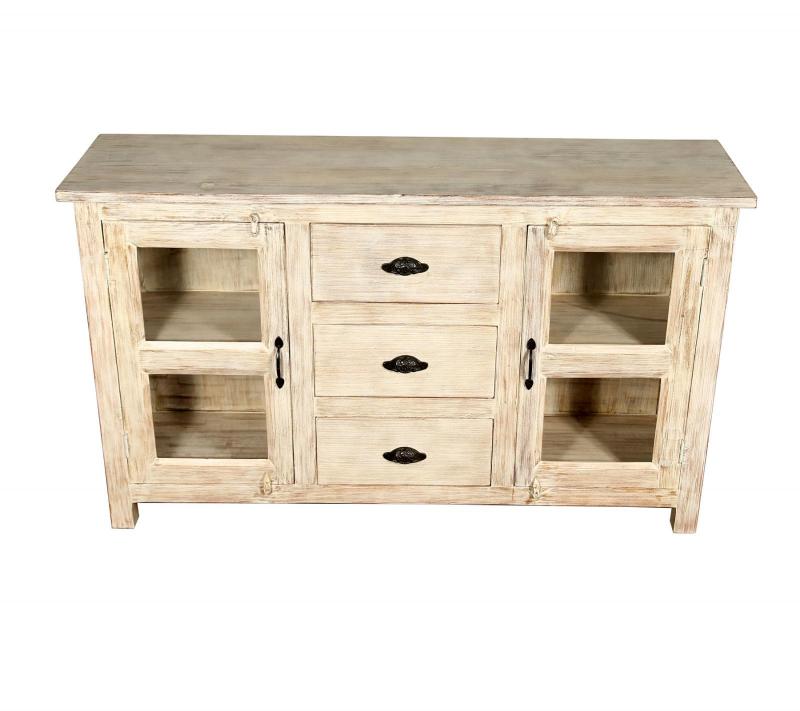 SOLID RECLAIMED TEAK WOOD & GLASS SIDEBOARD