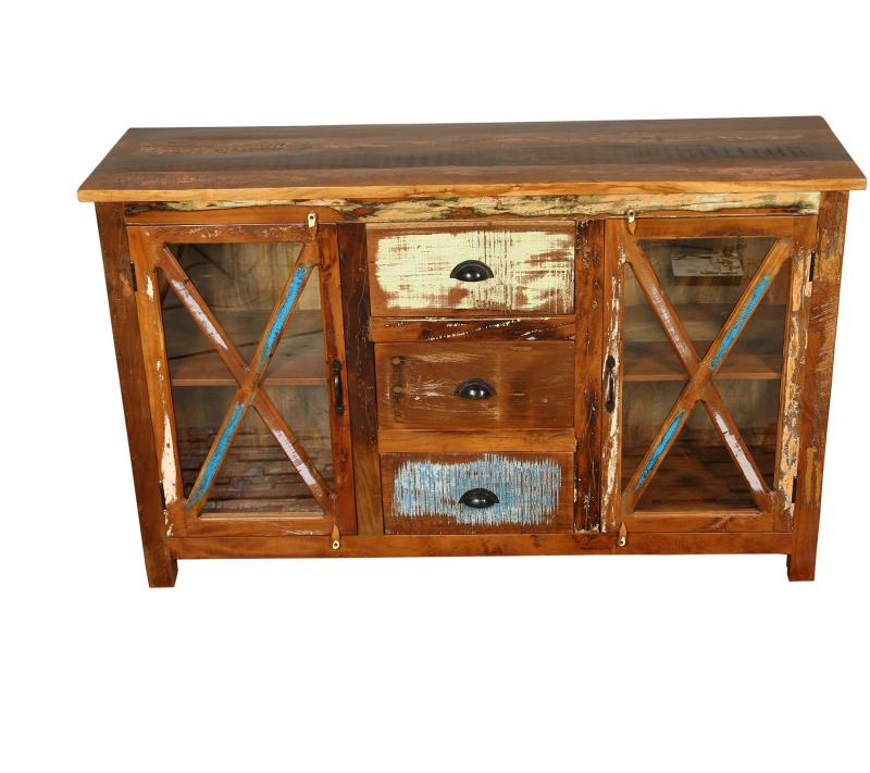 SOLID RECLAIMED TEAK WOOD & GLASS SIDEBOARD