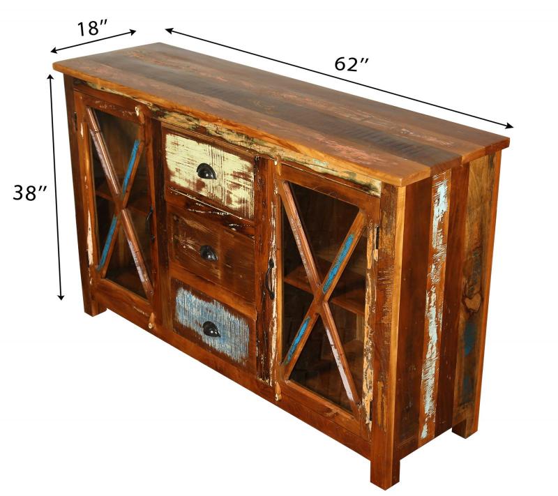 SOLID RECLAIMED TEAK WOOD & GLASS SIDEBOARD