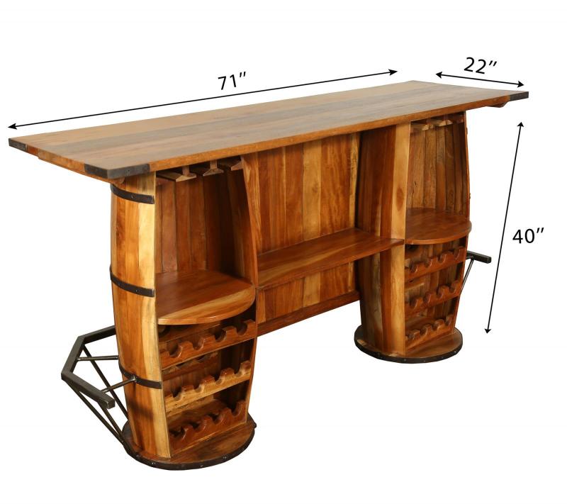 SOLID RECLAIMED TEAK WOOD & IRON DOUBLE BARREL BAR 