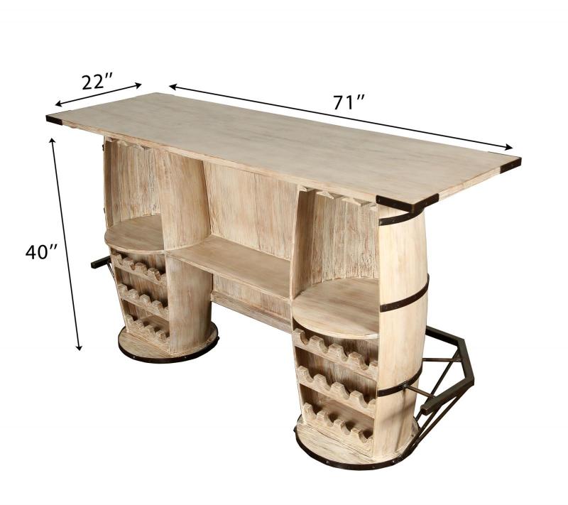SOLID RECLAIMED TEAK WOOD & IRON DOUBLE BARREL BAR 