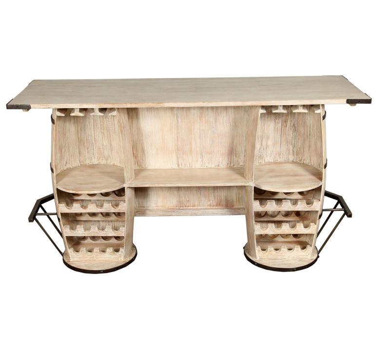 SOLID RECLAIMED TEAK WOOD & IRON DOUBLE BARREL BAR 