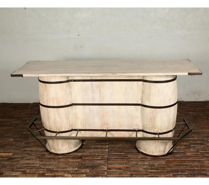 SOLID RECLAIMED TEAK WOOD & IRON DOUBLE BARREL BAR 