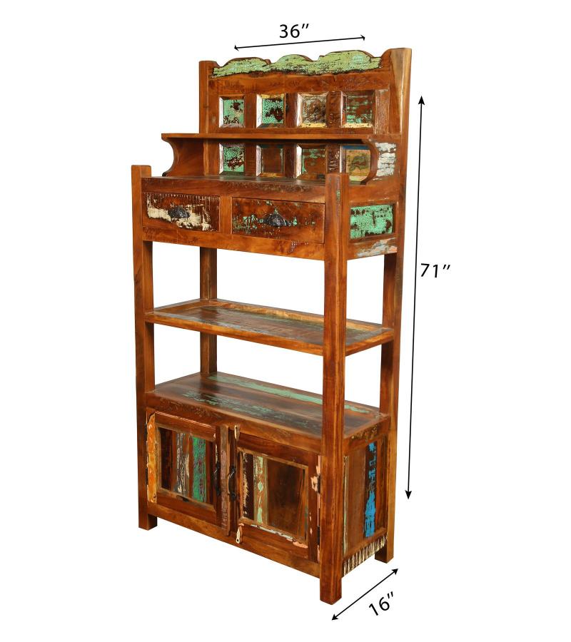 SOLID RECLAIMED TEAK WOOD CABINET WITH DOORS, SHELVES & DISPLAY