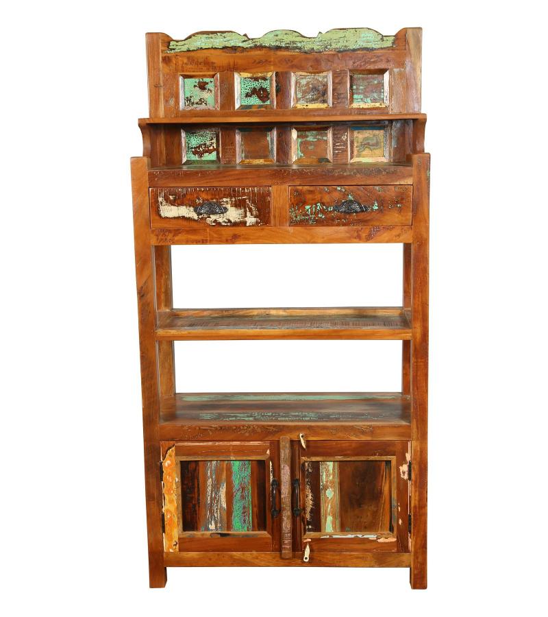 SOLID RECLAIMED TEAK WOOD CABINET WITH DOORS, SHELVES & DISPLAY