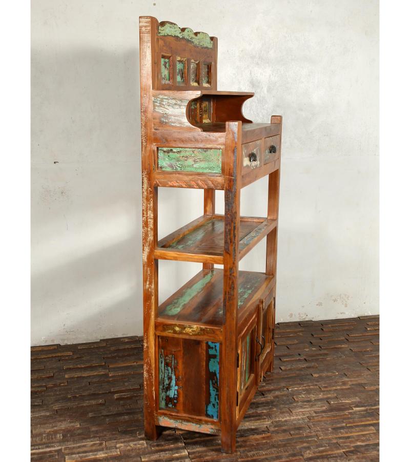 SOLID RECLAIMED TEAK WOOD CABINET WITH DOORS, SHELVES & DISPLAY