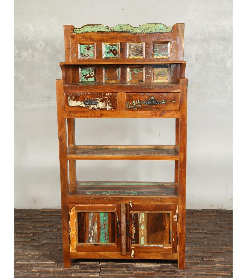 SOLID RECLAIMED TEAK WOOD CABINET WITH DOORS, SHELVES & DISPLAY