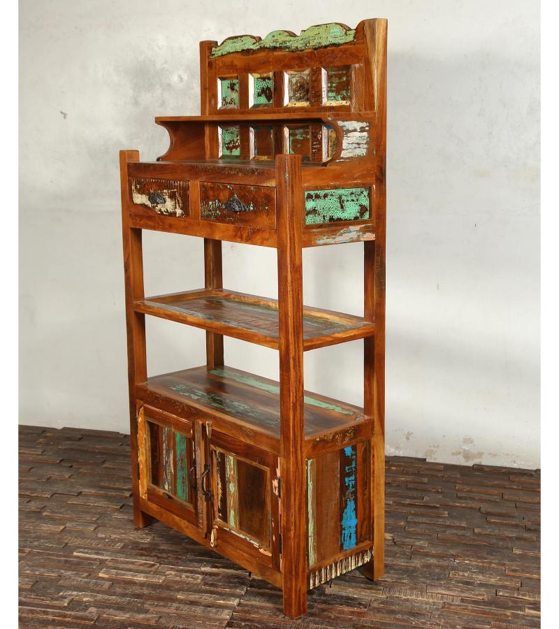 SOLID RECLAIMED TEAK WOOD CABINET WITH DOORS, SHELVES & DISPLAY