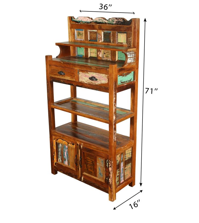SOLID RECLAIMED TEAK WOOD CABINET WITH DOORS, SHELVES & DISPLAY