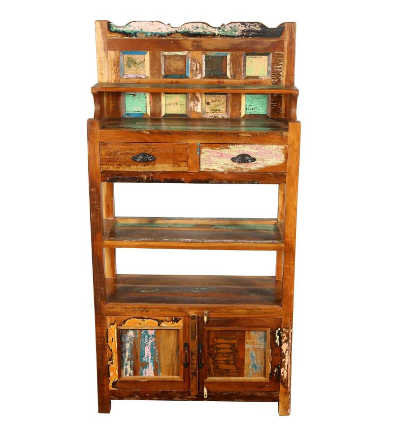SOLID RECLAIMED TEAK WOOD CABINET WITH DOORS, SHELVES & DISPLAY