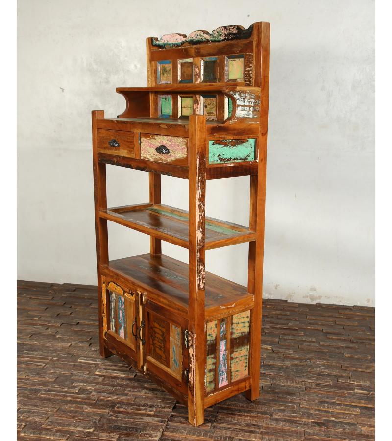 SOLID RECLAIMED TEAK WOOD CABINET WITH DOORS, SHELVES & DISPLAY