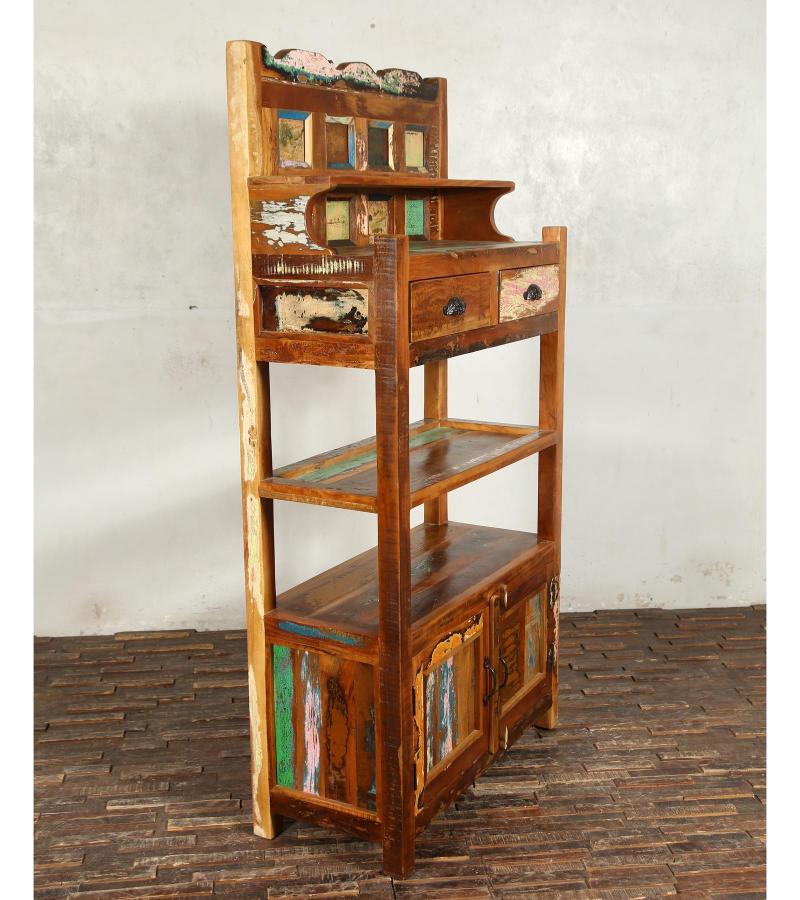 SOLID RECLAIMED TEAK WOOD CABINET WITH DOORS, SHELVES & DISPLAY