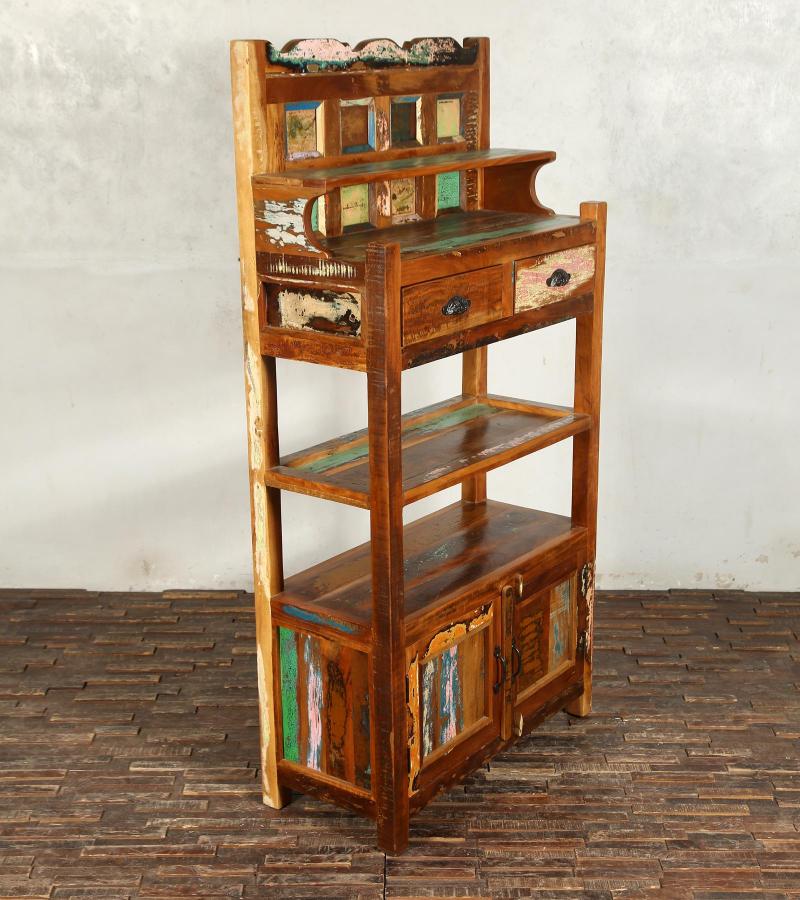 SOLID RECLAIMED TEAK WOOD CABINET WITH DOORS, SHELVES & DISPLAY